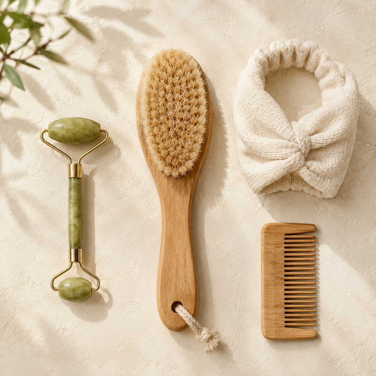 Rodillo facial, cepillo corporal y accesorios de bienestar